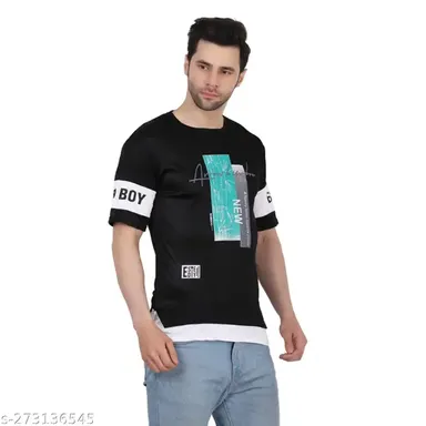 SPARK ROCKER Men's Black Print Tshirt | Poly Blend Short Sleeve Tshirt for Men Stylish Printed Tshirt thumbnail 2