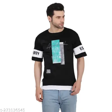 SPARK ROCKER Men's Black Print Tshirt | Poly Blend Short Sleeve Tshirt for Men Stylish Printed Tshirt thumbnail 0