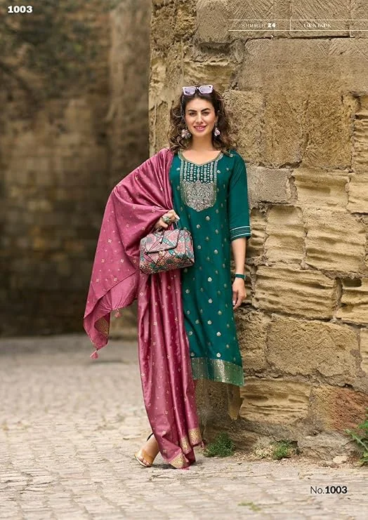 Salwar Kameez de Muselina Recta Cosida para Mujer | Traje Musulman Elegante | Shri Balaji Emporium image 1