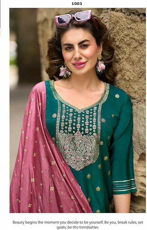 Salwar Kameez de Muselina Recta Cosida para Mujer | Traje Musulman Elegante | Shri Balaji Emporium image 2