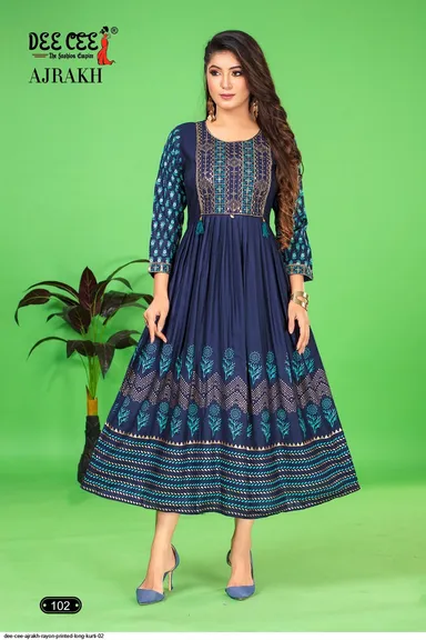 Dee Cee AJRAKH Rayon Printed Long Kurti for Women | Stylish and Comfortable Rayon Kurti for Daily Wear thumbnail 0