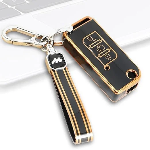 Mahindra XUV-500 Car Key Cover | Fly Master TPU Leather Flip Key Protector Case in Black Pack of 1 image 1