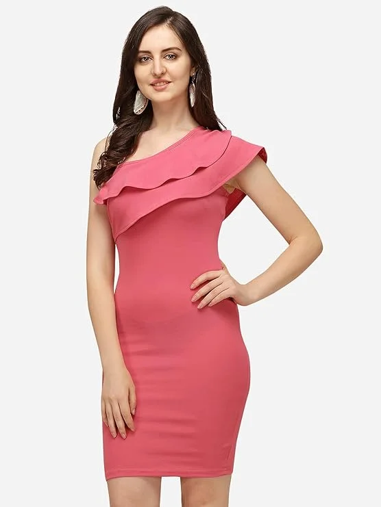 Diva Fashion Polyester Plain| One Shoulder Mini Western Dress for Women image 2