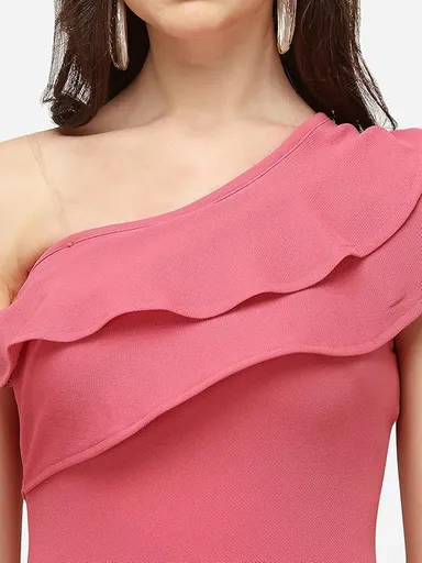 Diva Fashion Polyester Plain| One Shoulder Mini Western Dress for Women thumbnail 3
