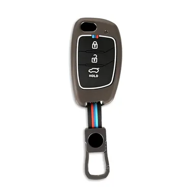 Metal Silicon Key Cover Hyundai 3-Button Smart Flip Key | Compatible with Creta Venue Tucson Alcazar i20 Grand i10 Nios Aura Xcient Exter | Durable Flip Key Protection thumbnail 0