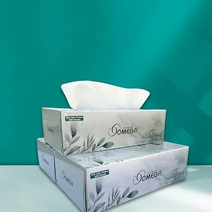 Omega Facial Tissues | Soft 2-Ply Virgin Paper Tissues Pack of 3 | Gentle Facial Tissue Box for Home Office Car | 300 Pulls by Omega image 2