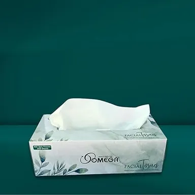 Omega Facial Tissues | Soft 2-Ply Virgin Paper Tissues Pack of 3 | Gentle Facial Tissue Box for Home Office Car | 300 Pulls by Omega thumbnail 2