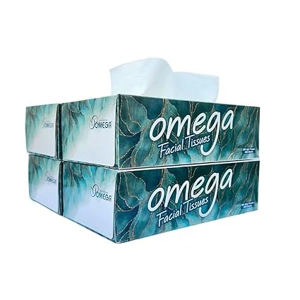 Facial Tissues 2-Ply Soft Gentle | Omega Virgin Paper Facial Tissue Box Pack of 4 for Home Office Car | Soft and Gentle Facial Tissues for Sensitive Skin image 1