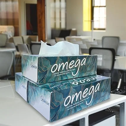 Facial Tissues 2-Ply Soft Gentle | Omega Virgin Paper Facial Tissue Box Pack of 4 for Home Office Car | Soft and Gentle Facial Tissues for Sensitive Skin image 3