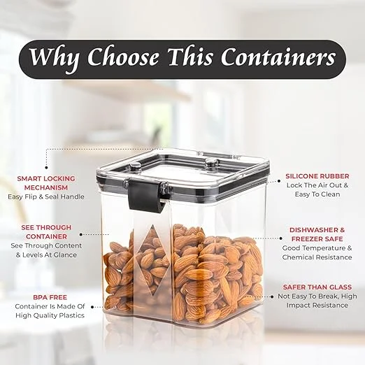 Airtight Kitchen Storage Containers Set | 700 Ml Plastic Fridge Storage Boxes | Transparent Plastic Box Set for Food Storage (Set of 4) image 5