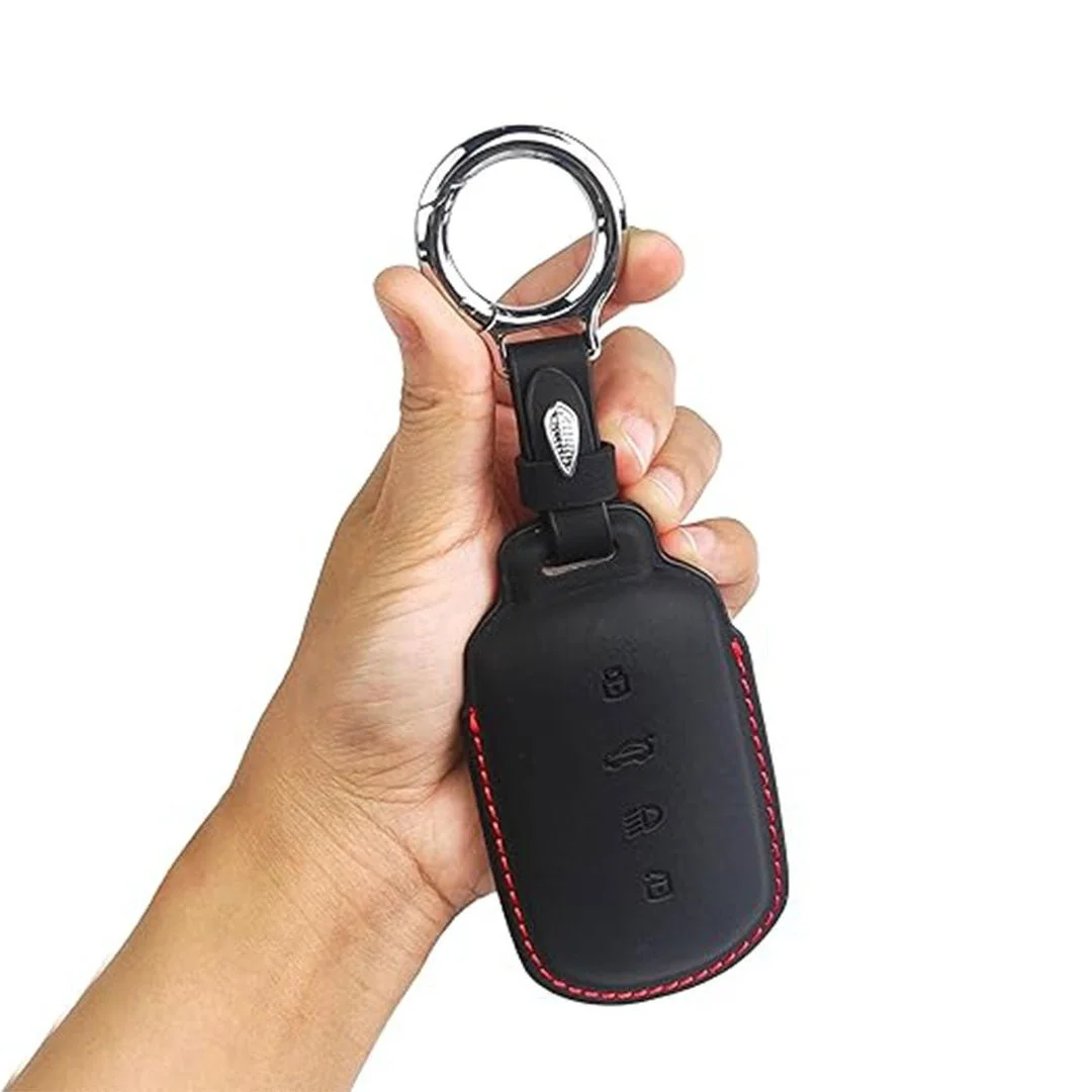 Premium Leather Key Cover Tata Curvv | Fly Master Stylish 4 Button Smart Key Case Black for Curvv EV Protection image 2