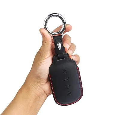 Premium Leather Key Cover Tata Curvv | Fly Master Stylish 4 Button Smart Key Case Black for Curvv EV Protection thumbnail 1