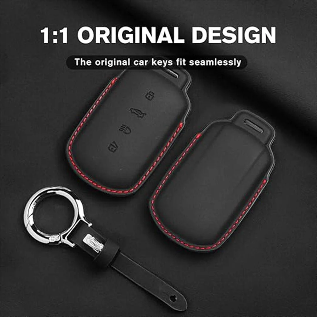 Premium Leather Key Cover Tata Curvv | Fly Master Stylish 4 Button Smart Key Case Black for Curvv EV Protection image 3