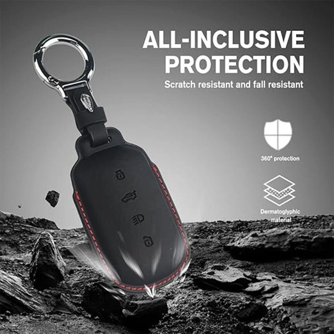 Premium Leather Key Cover Tata Curvv | Fly Master Stylish 4 Button Smart Key Case Black for Curvv EV Protection image 4