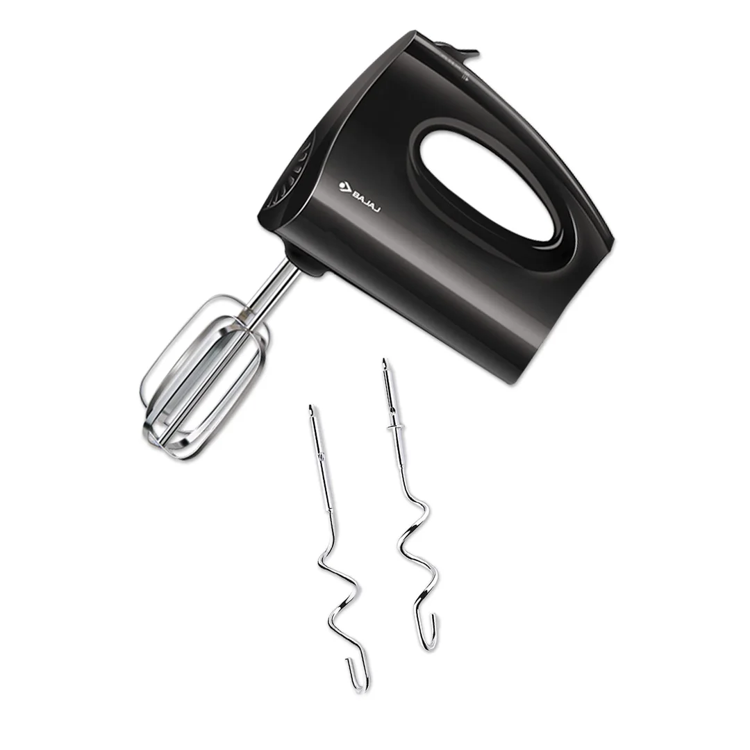 Bajaj HM‑01 250W Hand Blender with 3‑Speed Control| Stainless Steel Dough & Beater Attachments|Powerful Motor|Lightweight Kitchen Mixer for Cakes| Dough| Whipping & Beating | Black image 1