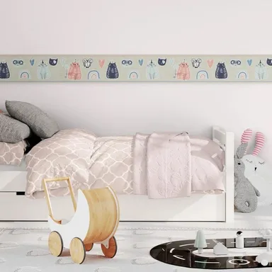 Peel and Stick Wallpaper Border MIRART | Playful Cats 5.25 inch Width 5 ft Length | Removable Cat Wall Border thumbnail 1