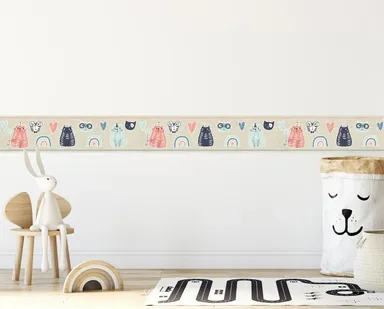 Peel and Stick Wallpaper Border MIRART | Playful Cats 5.25 inch Width 5 ft Length | Removable Cat Wall Border thumbnail 2