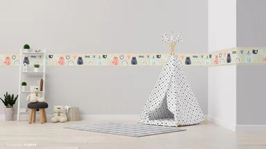Peel and Stick Wallpaper Border MIRART | Playful Cats 5.25 inch Width 5 ft Length | Removable Cat Wall Border thumbnail 3
