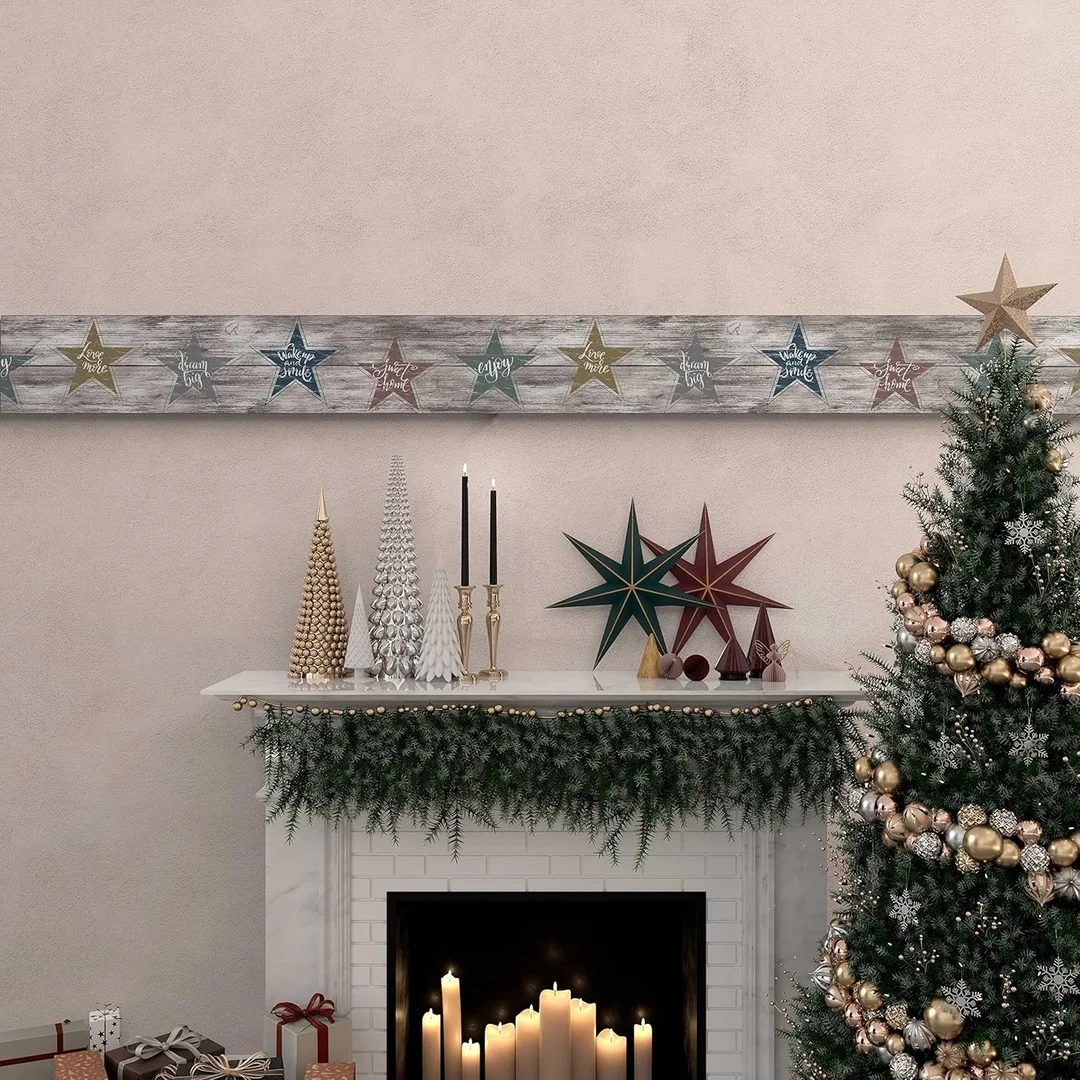 Peel and Stick Wallpaper Border MIRART Farmhouse Star Affirmation | 5.25 Inch Width 5 Ft Length Removable Wall Border for Room Decor image 2