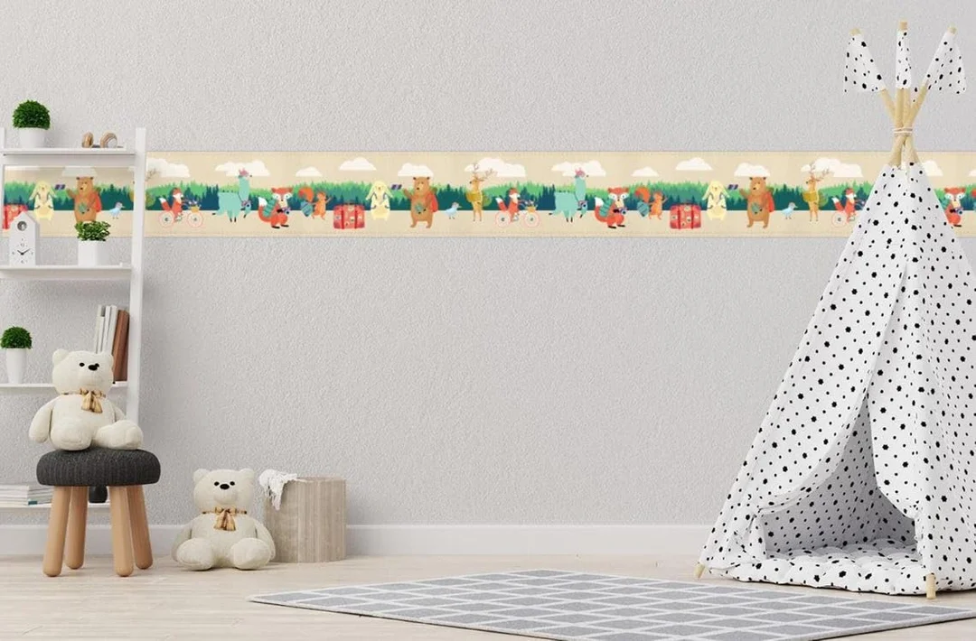 Forest Animals Peel and Stick Wallpaper Border | MIRART Jungle Safari Wall Decor for Kids Room Nursery Bedroom | 5.25” x 5 ft image 3
