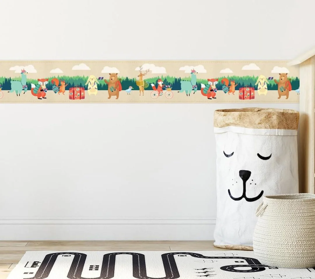 Forest Animals Peel and Stick Wallpaper Border | MIRART Jungle Safari Wall Decor for Kids Room Nursery Bedroom | 5.25” x 5 ft image 4