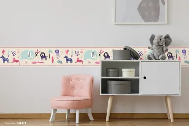 Peel and Stick Safari Animals Wallpaper Border by MIRART | Removable Jungle Animal Wall Border for Kids Room Nursery Decor thumbnail 1