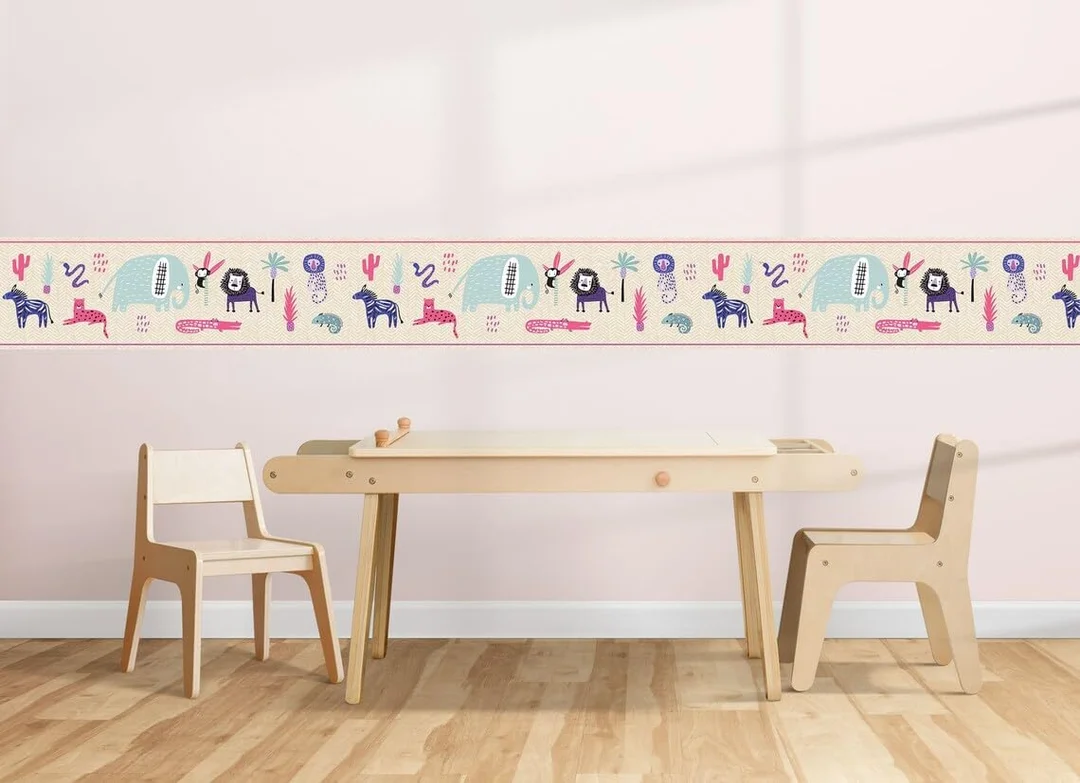 Peel and Stick Safari Animals Wallpaper Border by MIRART | Removable Jungle Animal Wall Border for Kids Room Nursery Decor image 3