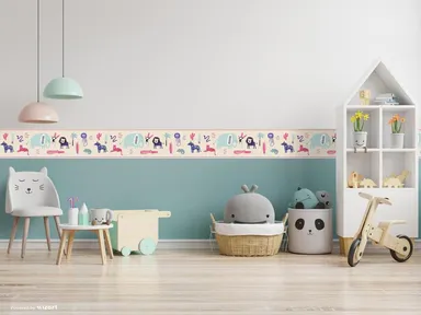 Peel and Stick Safari Animals Wallpaper Border by MIRART | Removable Jungle Animal Wall Border for Kids Room Nursery Decor thumbnail 3