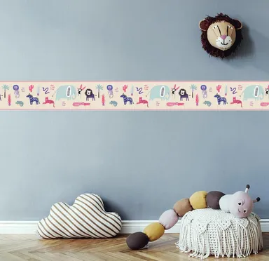 Peel and Stick Safari Animals Wallpaper Border by MIRART | Removable Jungle Animal Wall Border for Kids Room Nursery Decor thumbnail 4