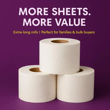 Omega Tissue Roll - 12 Rolls Pack | Ultra Soft Cushion Effect 2-Ply Toilet Paper | Strong & Absorbent Bathroom Tissue | 6-in-1, 3000 Pulls | Skin Friendly Toilet Paper thumbnail 1
