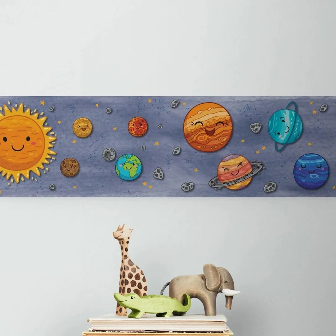 Solar System Peel and Stick Wallpaper Border by MIRART | 5.25 inch Width 5 ft Length Kids Room Wall Decor image 1