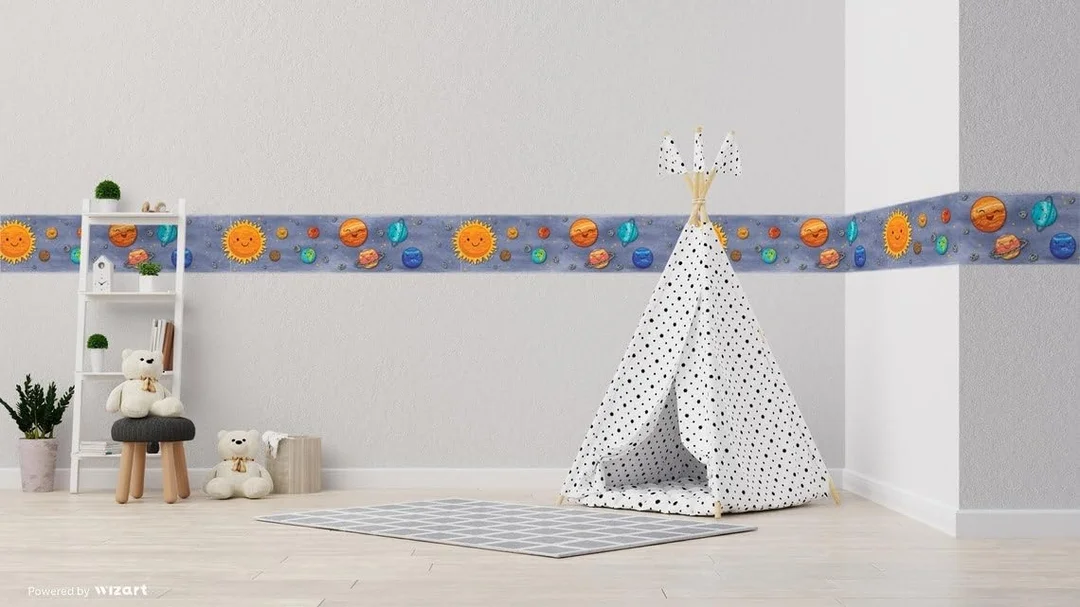 Solar System Peel and Stick Wallpaper Border by MIRART | 5.25 inch Width 5 ft Length Kids Room Wall Decor image 2
