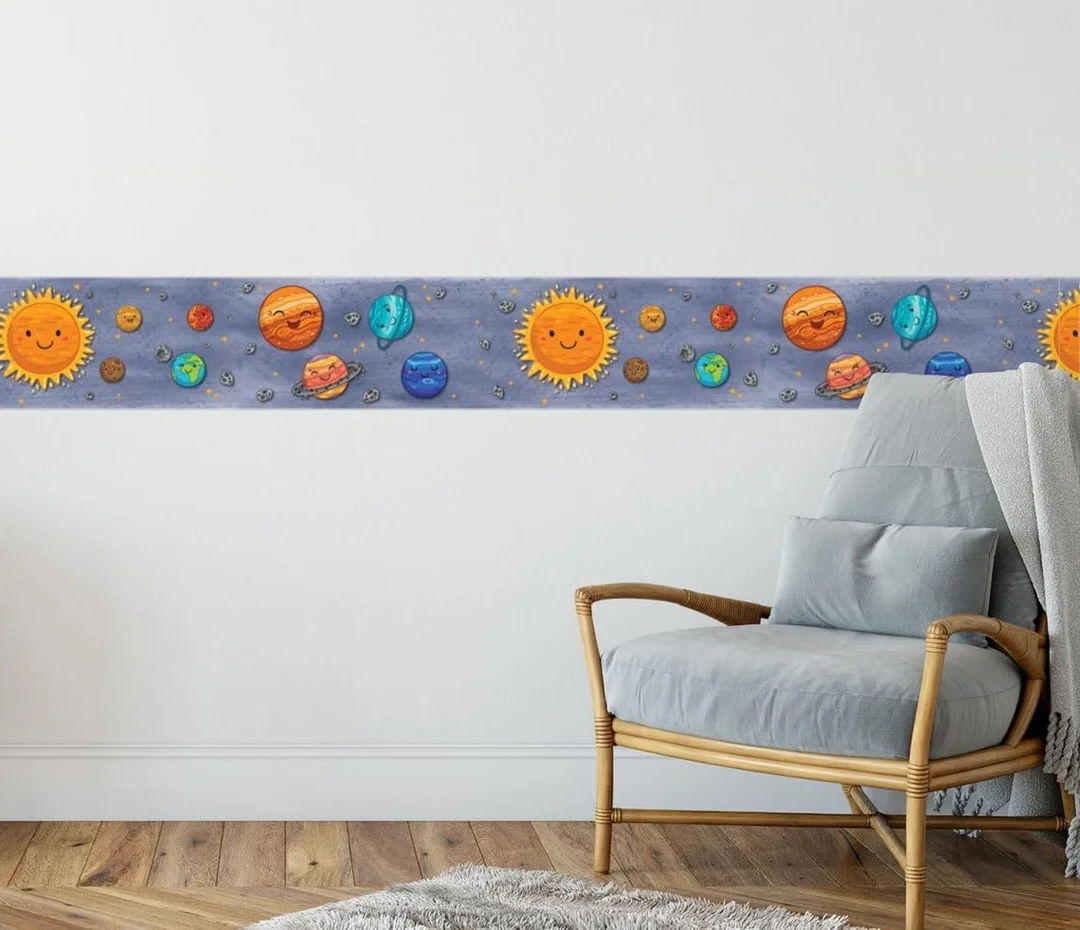 Solar System Peel and Stick Wallpaper Border by MIRART | 5.25 inch Width 5 ft Length Kids Room Wall Decor image 3