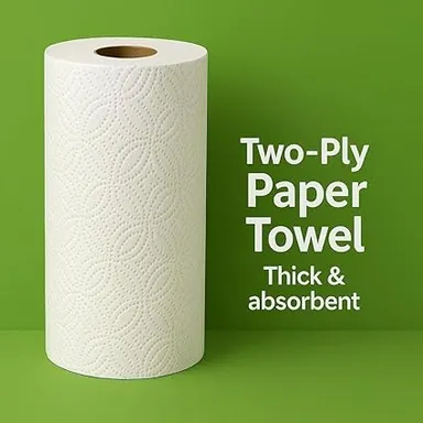 Omega 2 Ply Paper Towels | Thick & Absorbent | 4 Big Rolls (90 Sheets Each) | 360 Sheets | Kitchen, Household Use | Cleaning Towels thumbnail 3