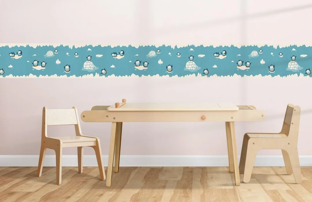 Playful Penguins Peel and Stick Wallpaper Border | MIRART | 5.25 inch Width 5 ft Length Removable Nursery Wall Border image 2