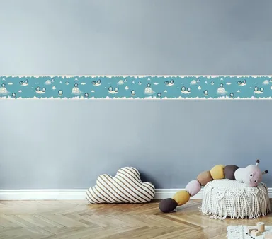 Playful Penguins Peel and Stick Wallpaper Border | MIRART | 5.25 inch Width 5 ft Length Removable Nursery Wall Border thumbnail 2