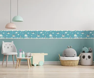 Playful Penguins Peel and Stick Wallpaper Border | MIRART | 5.25 inch Width 5 ft Length Removable Nursery Wall Border thumbnail 3