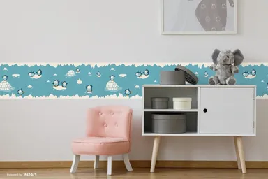 Playful Penguins Peel and Stick Wallpaper Border | MIRART | 5.25 inch Width 5 ft Length Removable Nursery Wall Border thumbnail 4