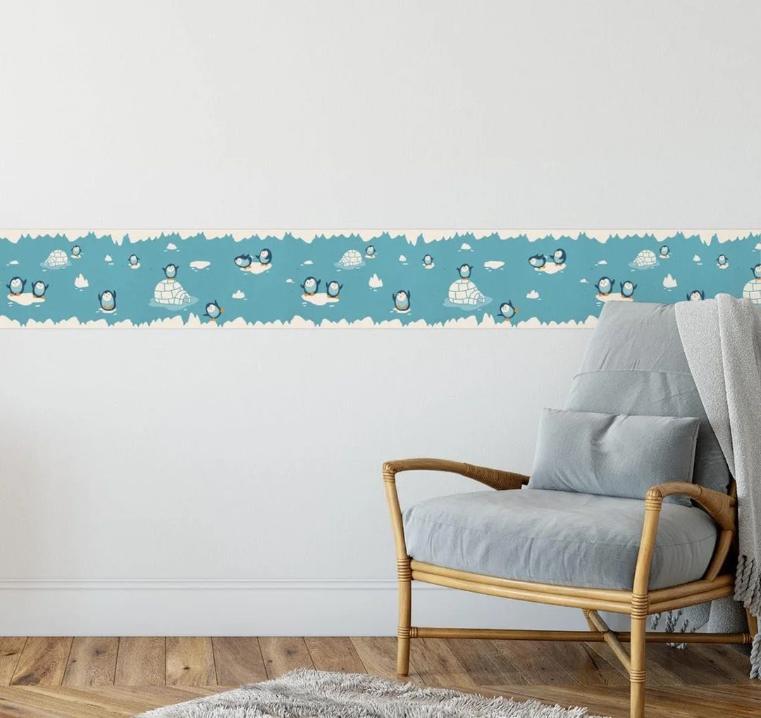 Playful Penguins Peel and Stick Wallpaper Border | MIRART | 5.25 inch Width 5 ft Length Removable Nursery Wall Border image 6