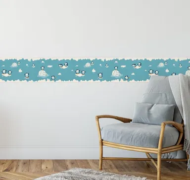 Playful Penguins Peel and Stick Wallpaper Border | MIRART | 5.25 inch Width 5 ft Length Removable Nursery Wall Border thumbnail 5