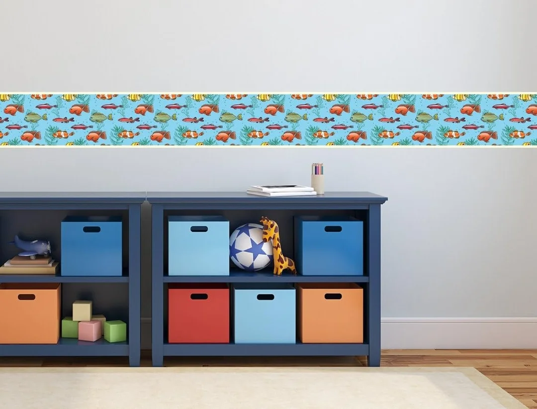 Peel and Stick Wallpaper Border Cartoon Fish by MIRART | 5.25 Inch Width | Removable Wall Border for Kids Room | Easy to Apply Peel and Stick image 2