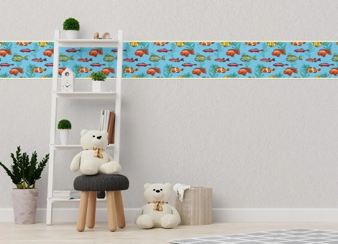 Peel and Stick Wallpaper Border Cartoon Fish by MIRART | 5.25 Inch Width | Removable Wall Border for Kids Room | Easy to Apply Peel and Stick image 3