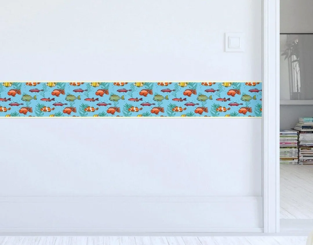 Peel and Stick Wallpaper Border Cartoon Fish by MIRART | 5.25 Inch Width | Removable Wall Border for Kids Room | Easy to Apply Peel and Stick image 4