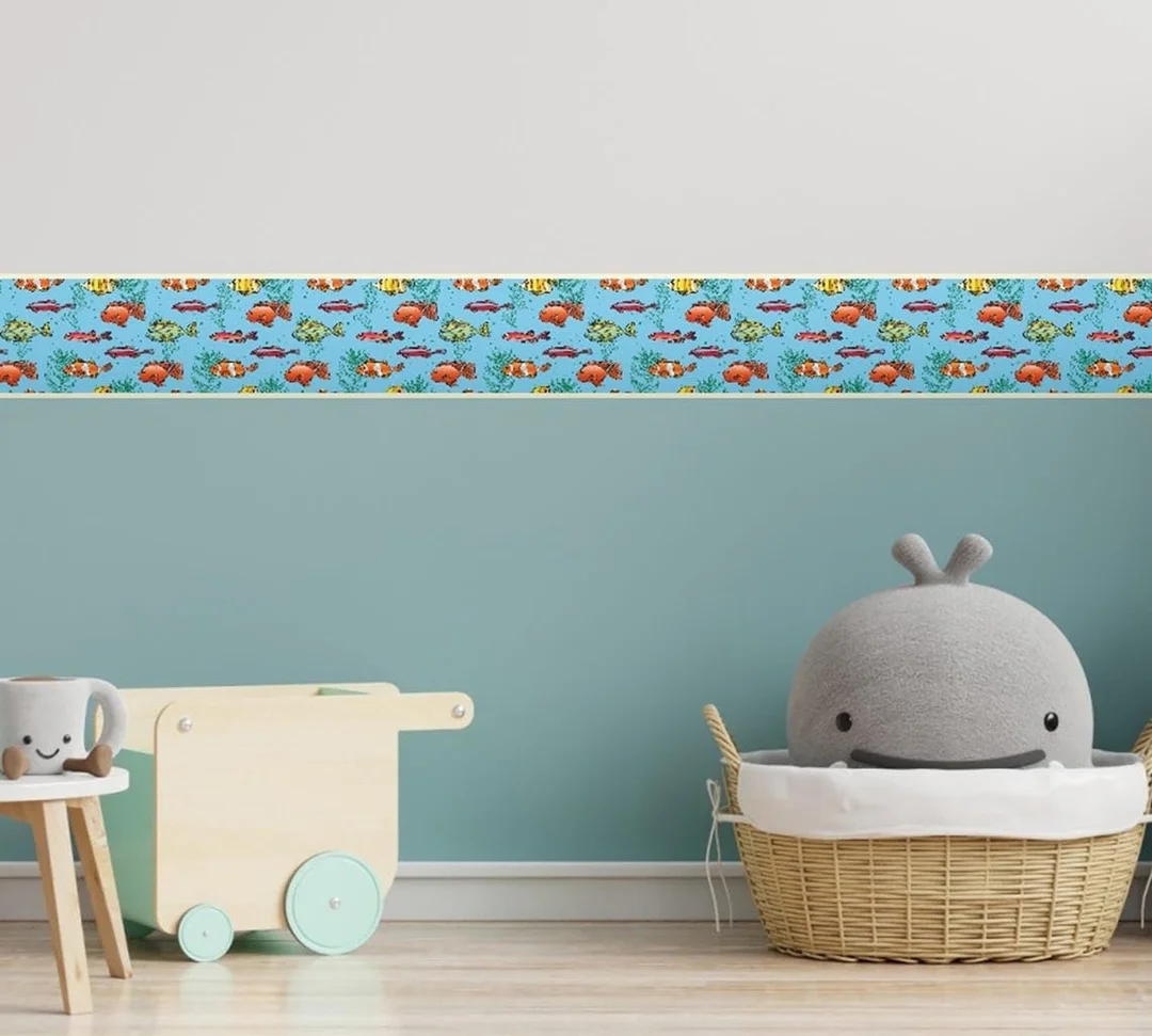 Peel and Stick Wallpaper Border Cartoon Fish by MIRART | 5.25 Inch Width | Removable Wall Border for Kids Room | Easy to Apply Peel and Stick image 5