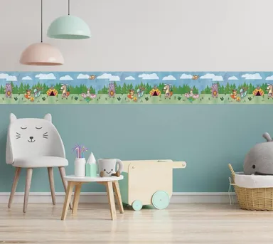 Peel and Stick Wallpaper Border | MIRART Camping Animals 5.25 inch Width by 5 ft Length | Removable Kids Room Nursery Wall Border thumbnail 1