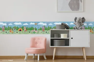 Peel and Stick Wallpaper Border | MIRART Camping Animals 5.25 inch Width by 5 ft Length | Removable Kids Room Nursery Wall Border thumbnail 2