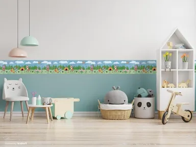 Peel and Stick Wallpaper Border | MIRART Camping Animals 5.25 inch Width by 5 ft Length | Removable Kids Room Nursery Wall Border thumbnail 3