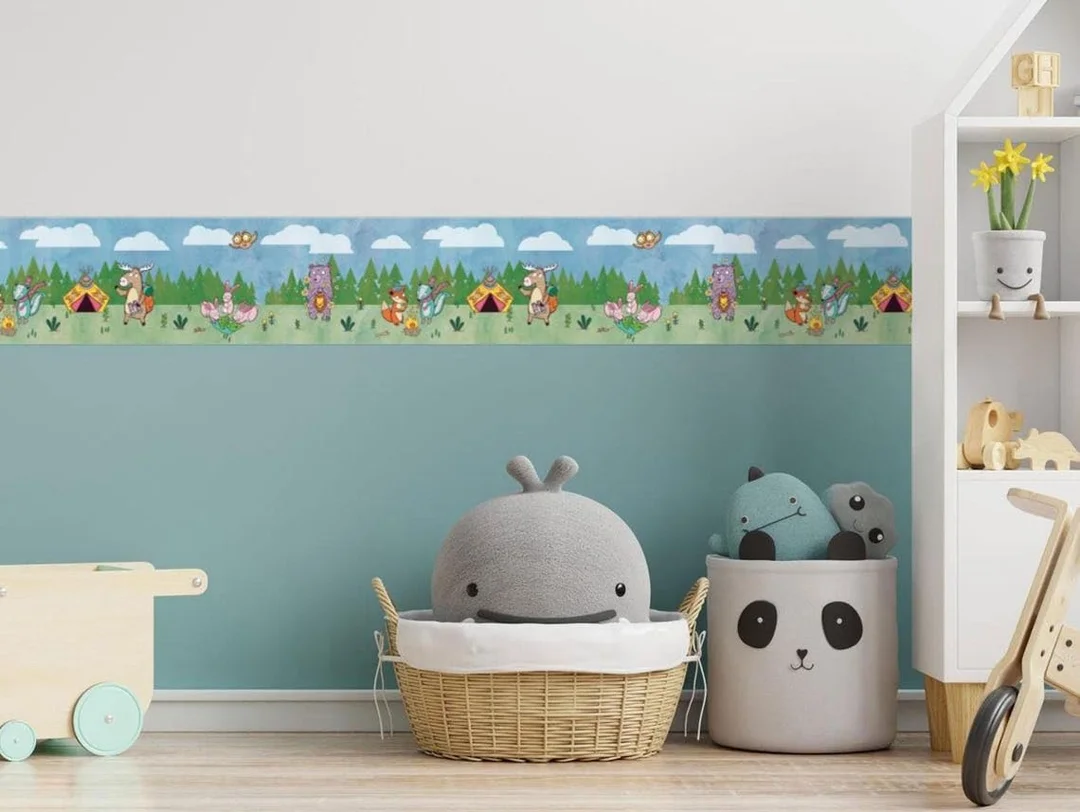 Peel and Stick Wallpaper Border | MIRART Camping Animals 5.25 inch Width by 5 ft Length | Removable Kids Room Nursery Wall Border image 6