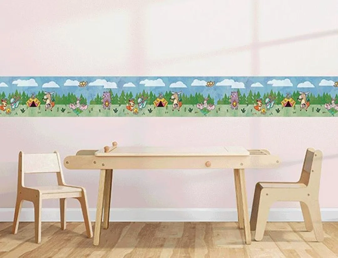 Peel and Stick Wallpaper Border | MIRART Camping Animals 5.25 inch Width by 5 ft Length | Removable Kids Room Nursery Wall Border image 7