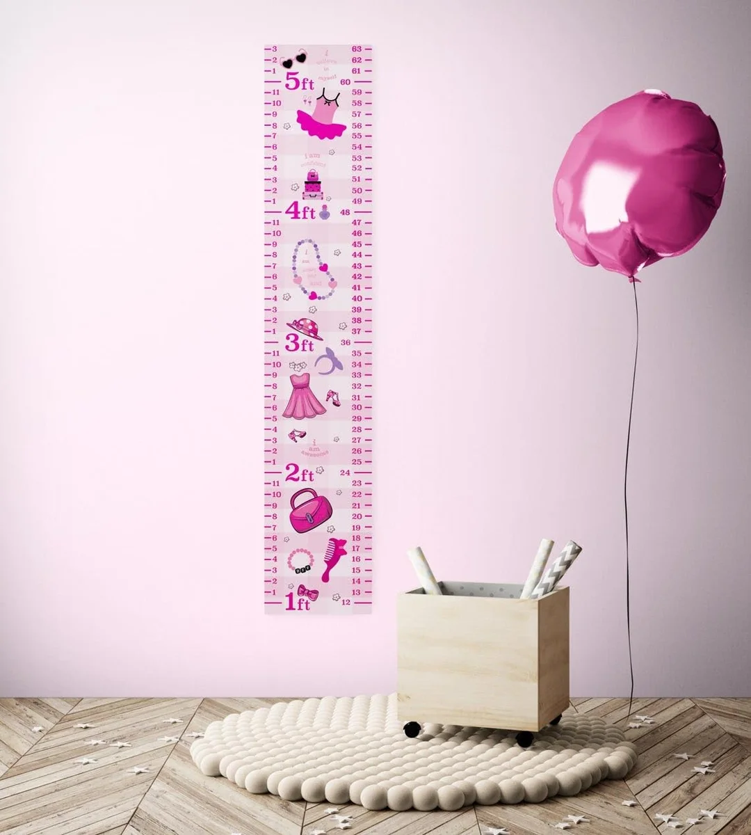 Growth Chart Peel and Stick Wallpaper Border Pink Dazzle by YourBrand | 5.25 inch Width 5 ft Length Kids Room Wall Decor image 1